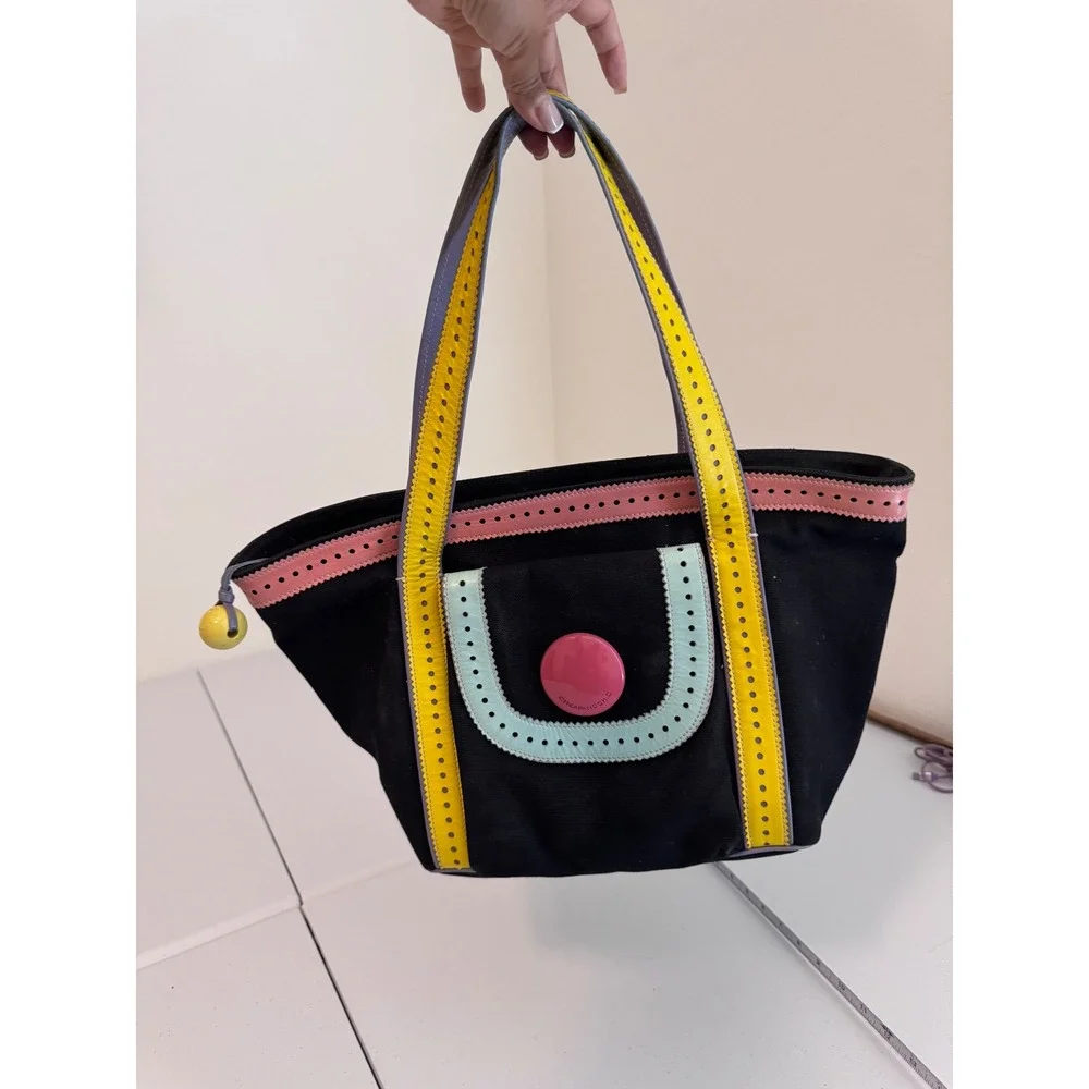 Moschino Cheap and Chic Colorblock Canvas Tote Bag Black Yellow Made in Italy ep